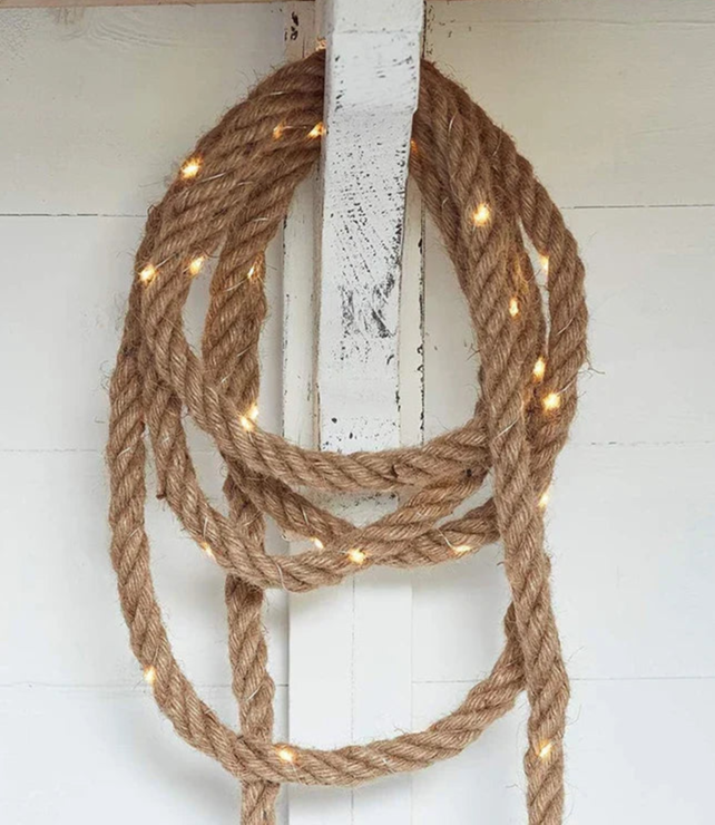 Natural Decorative Hemp Rope with Integrated LED Light String Warm White 4.5 m Rustic Ambient Light Garland for Indoor and Outdoor | Sansoti