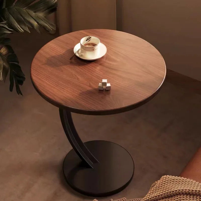 Runder Beistelltisch aus Holz und Stahl, kompakter Nachttisch im modernen Design für Wohnzimmer, Schlafzimmer oder als stilvoller Ecktisch | Sansoti