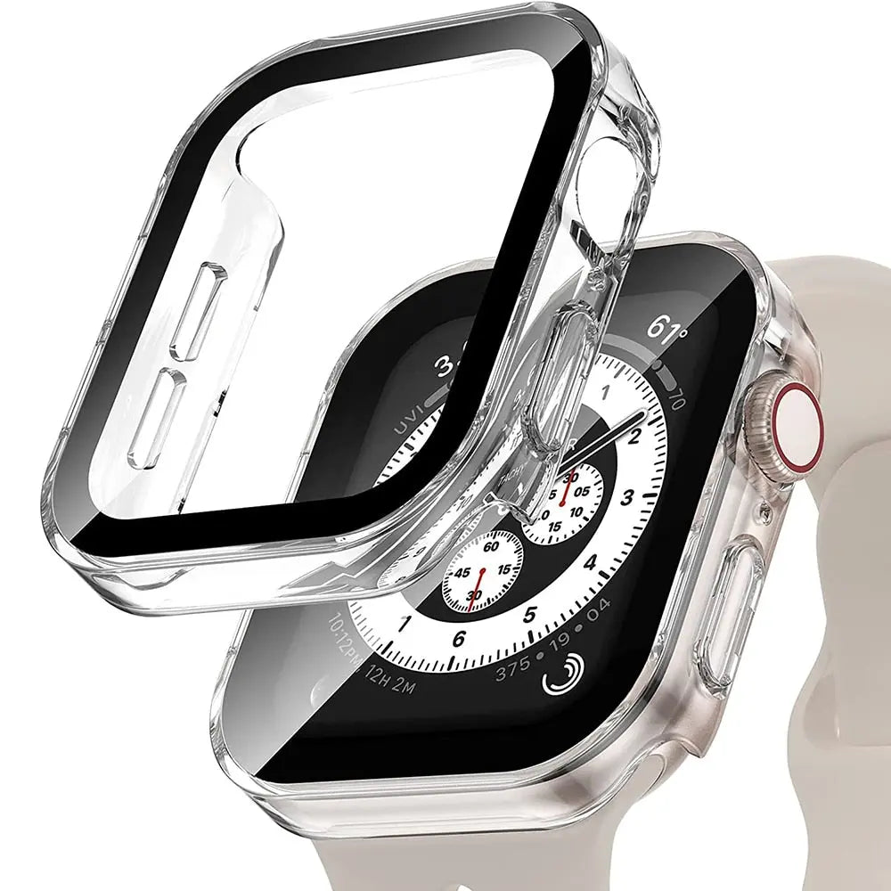 Protective Case with Tempered Glass for Smartwatch 40mm 41mm 44mm 45mm Black Silver Transparent Watch Case | Sansoti