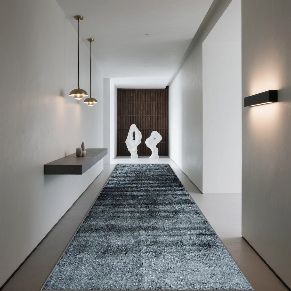 Tapis de couloir gris antidérapant en polyester, motif géométrique moderne, pour hall d’entrée, escalier et salon | Sansoti