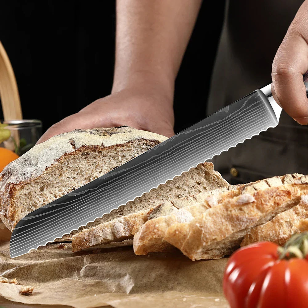 Professionelles Messerset aus Edelstahl, Kochmesser, Santokumesser, Gemüsemesser mit Holzgriff, Küchenutensilien, 1-9-teiliges Küchenmesserset | Sansoti