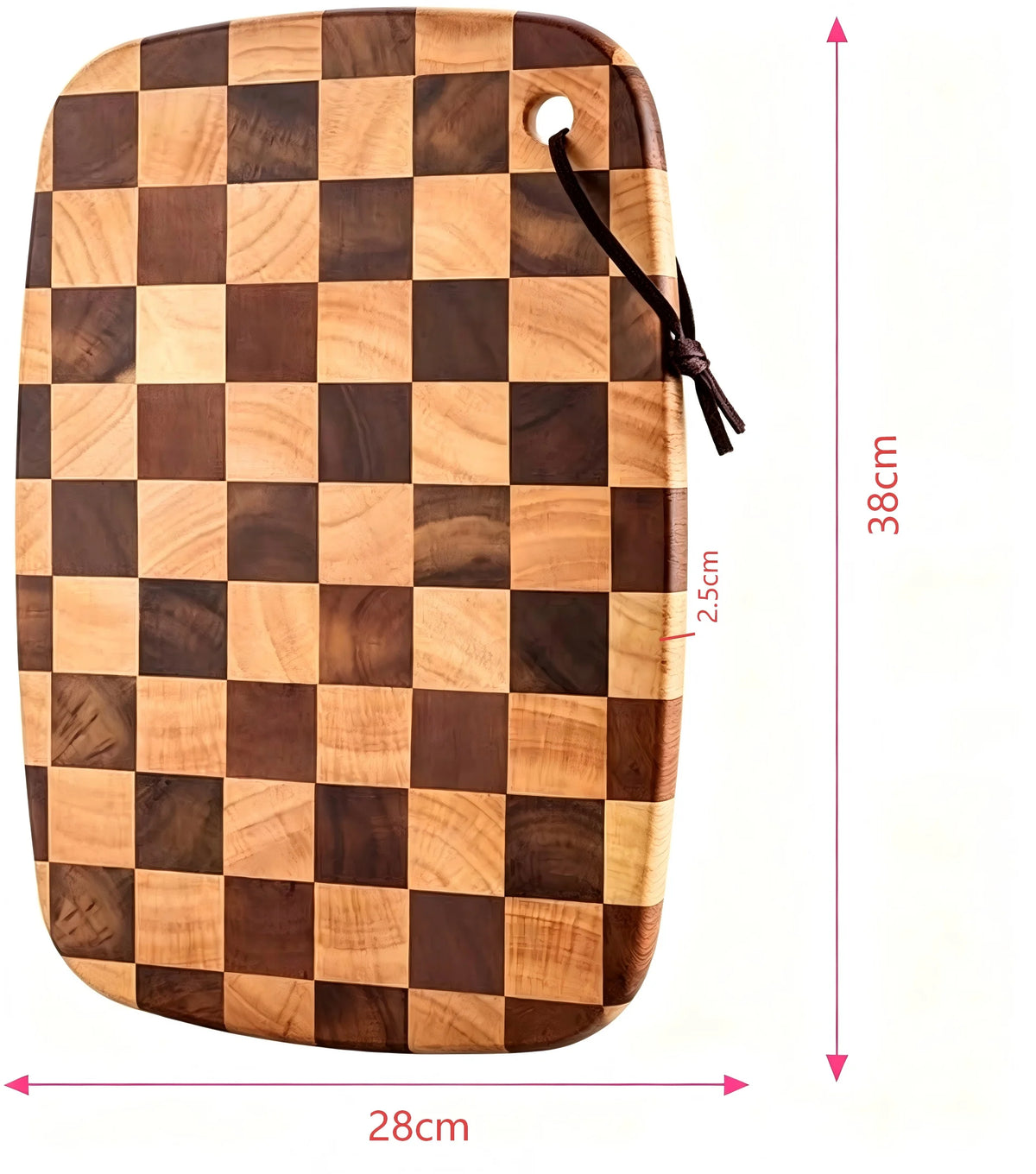 Planche à découper en bois à motif en damier, en hévéa, planche de service résistante aux coupures, antibactérienne, pour la viande et les légumes en cuisine | Sansoti