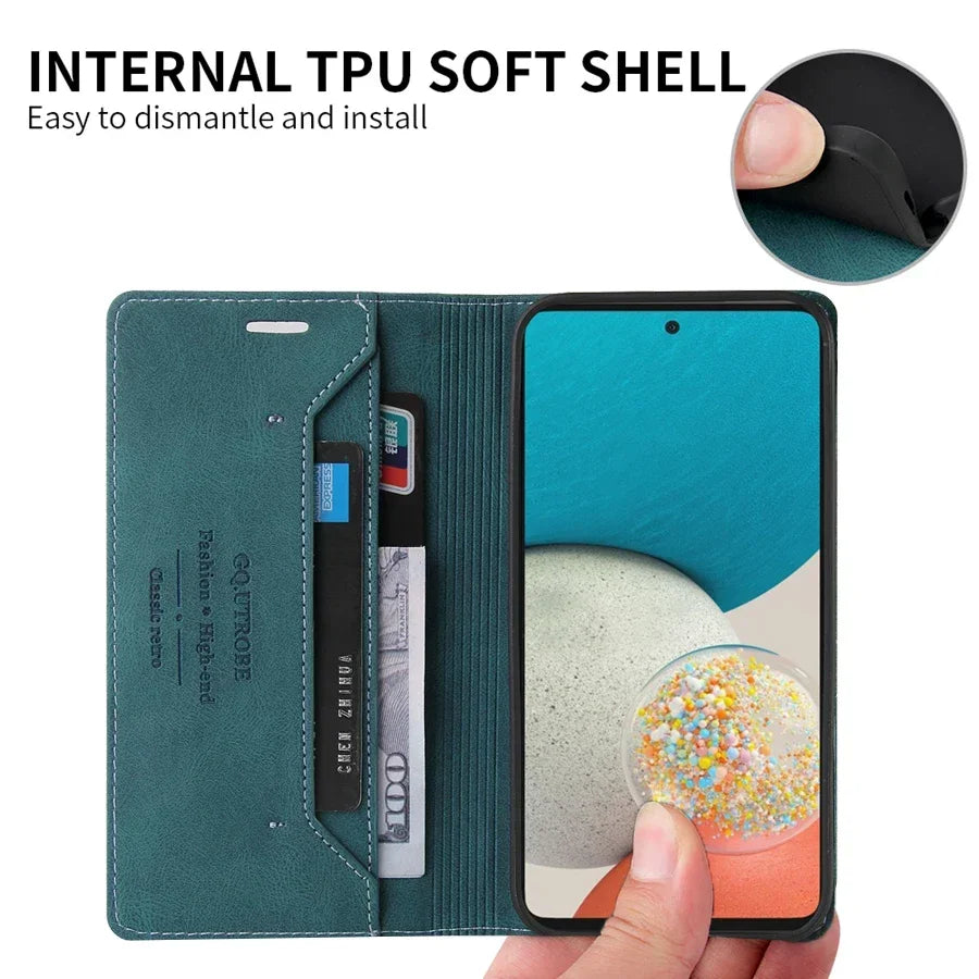 Leder-Brieftaschen-Handyhülle mit Magnetverschluss und Kartenfach für Smartphones der Galaxy A- und S-Serie | Sansoti