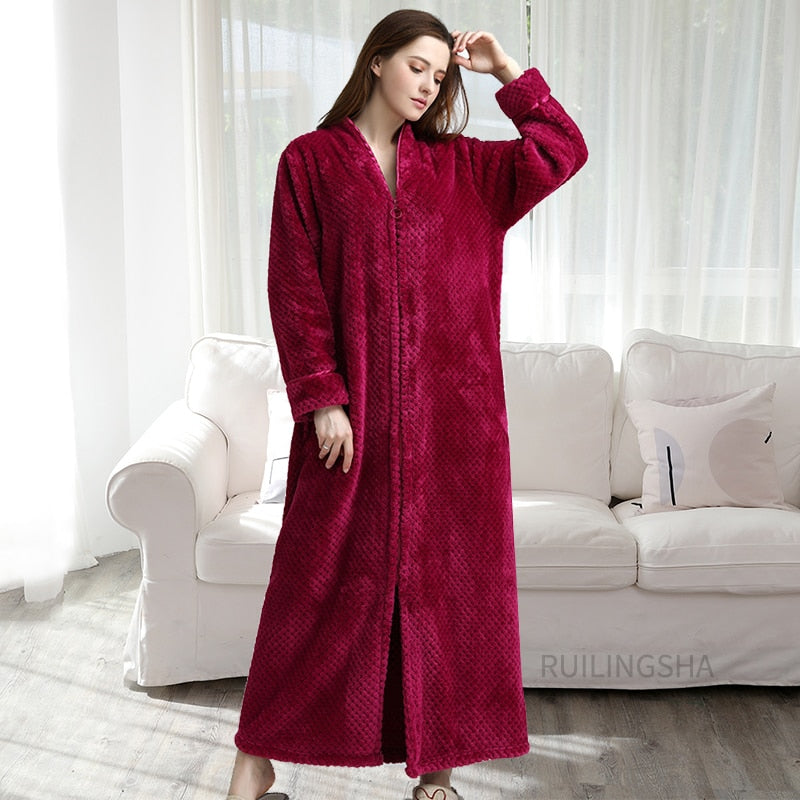 Warme Badjas met Rits en Capuchon Fleece Ochtendjas Unisex Loungewear Winter Huisjas voor Heren Dames | Sansoti