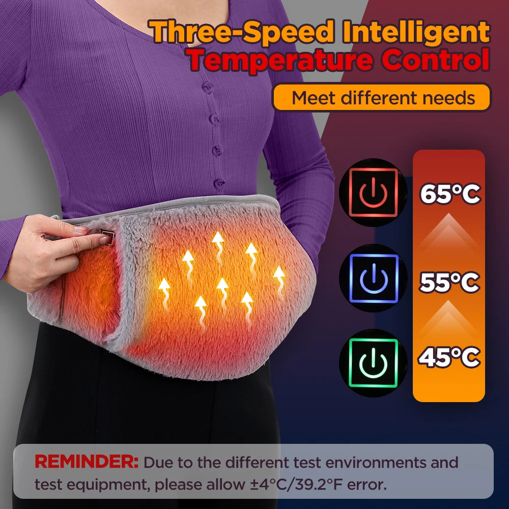Heated Belly Belt USB Rechargeable with Hand Warmer Pocket Adjustable Soft Velvet 3 Temperature Settings | Sansoti