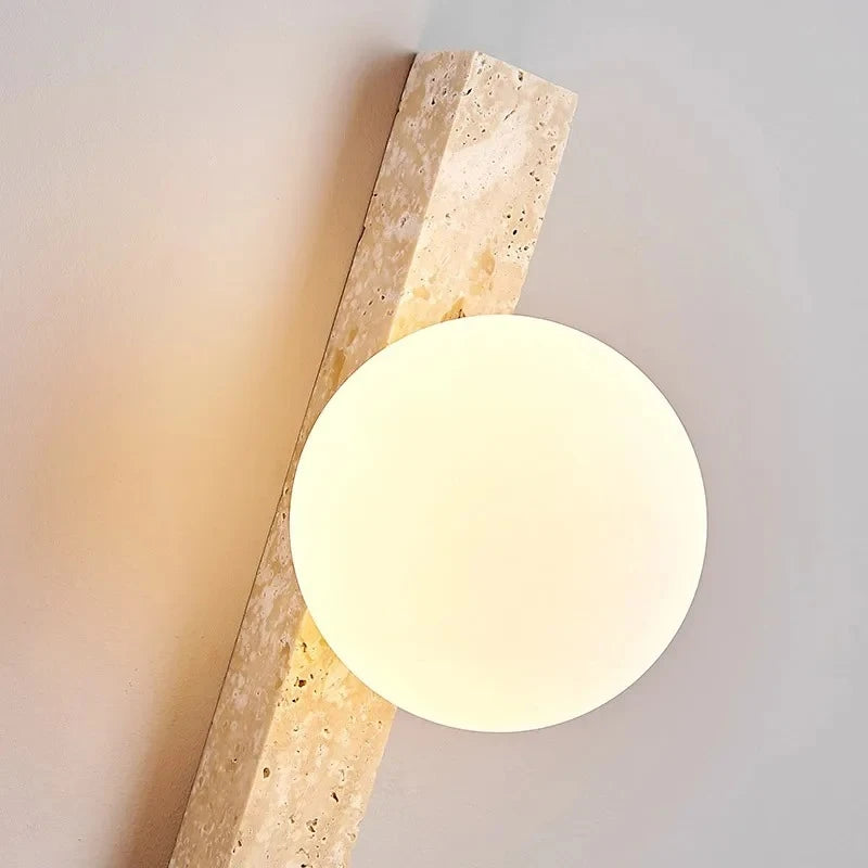 Japandi Wandleuchte Stein Travertin LED Khaki Wabi-Sabi Stimmungslicht Wohnzimmer Schlafzimmer Esszimmer Lange Wandkerzenhalter 90-260V | Restfield