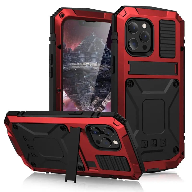 Metal iPhone Case 11 12 13 14 Series Shockproof Heavy Duty Rugged Protective Case Sturdy Bumper | Sansoti