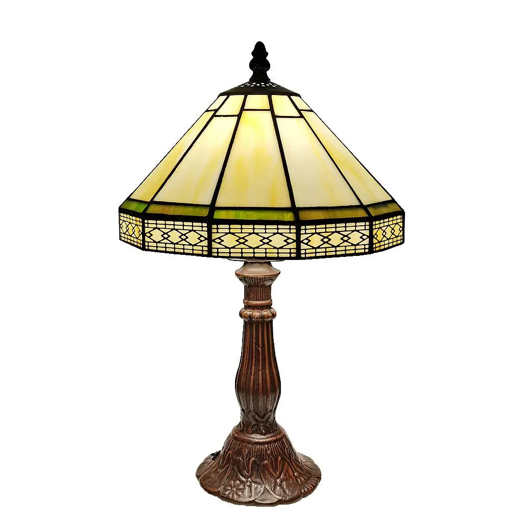 Lampe de table Tiffany Verre teinté 22cm Vert Géométrique Salon Bureau Chambre Vintage Lampe de nuit Lampe de chevet Lampe d'ambiance E27 | Restfield