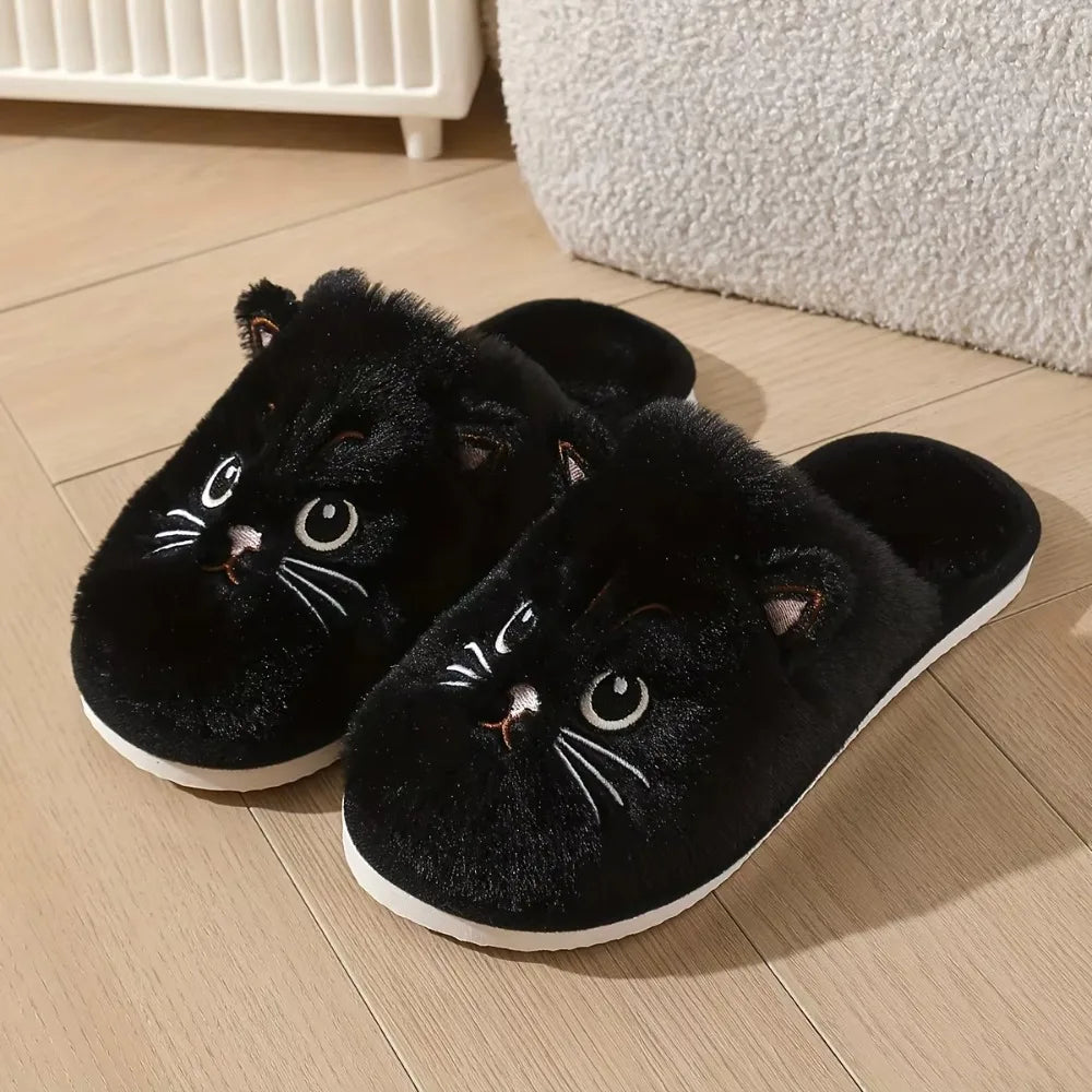 Women's House Slippers Cat Design Winter Warm Plush Non-Slip EVA Sole Comfortable Indoor Soft Cuddly | Sansoti