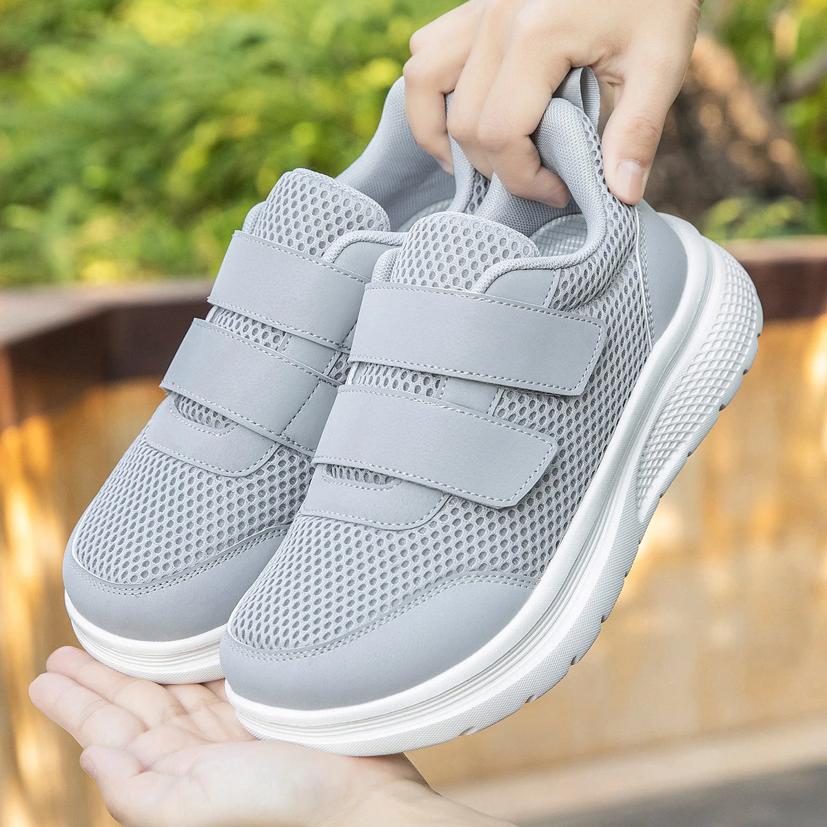 Verstelbare Wandelsneakers Ruime Pasvorm Klittenband Ademend Mesh Orthopedisch Comfort Dagelijks Wandelen | Sansoti
