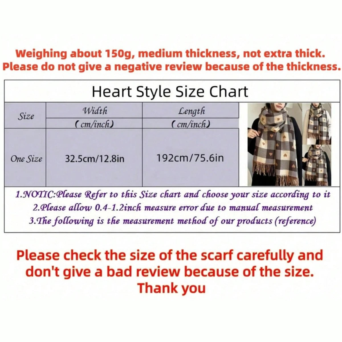 Plaid Blanket Scarf Heart-Shaped Polyester Women's Winter Warm Large Size Comfortable Fashion Wrap Accessory | Sansoti