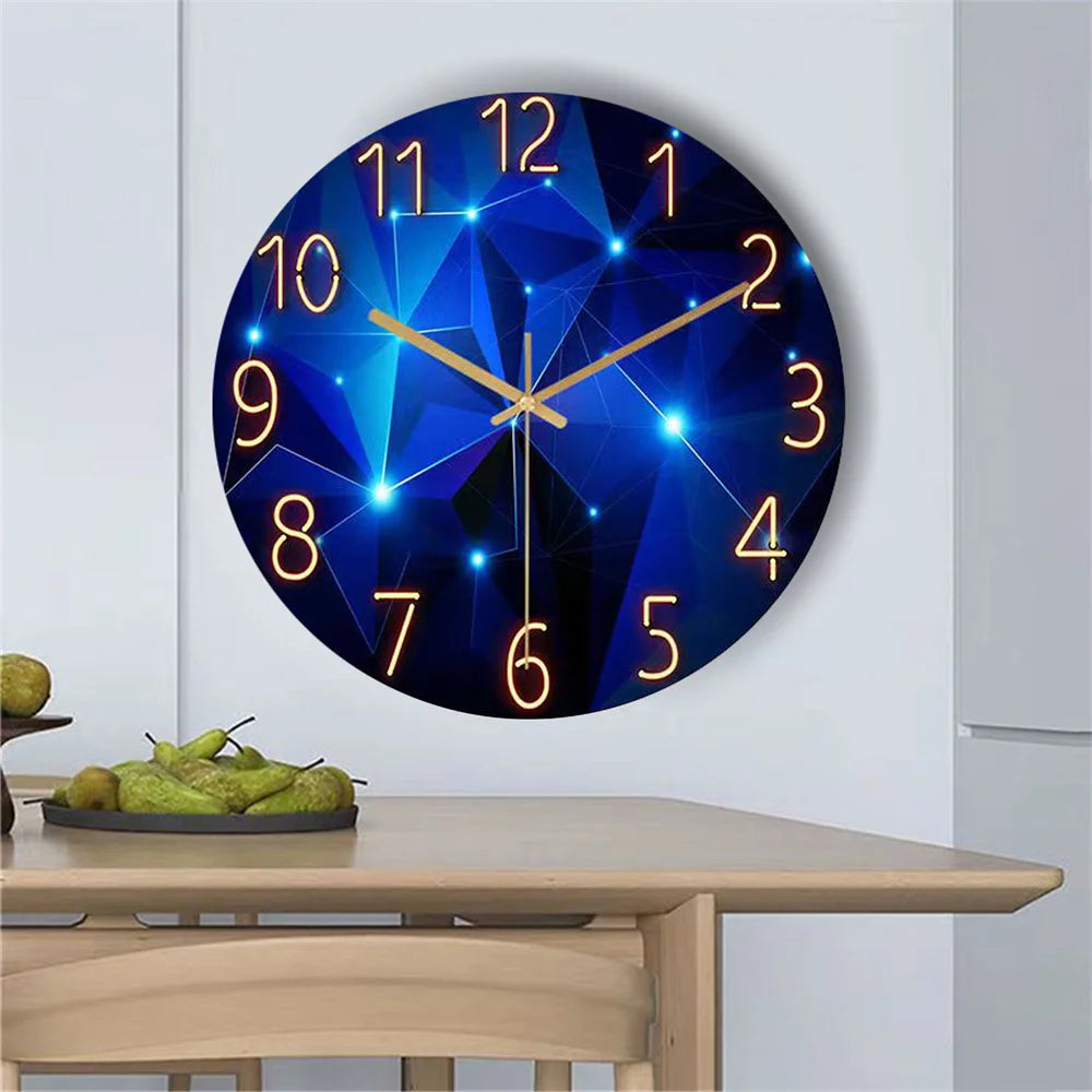 Glas-Wanduhr 30cm Dunkelblau Geometrisch Gehärtetes Glas Leises Quarz-Uhrwerk Wohnzimmer Moderne Uhr Abstraktes Interieur Geschenk | Restfield