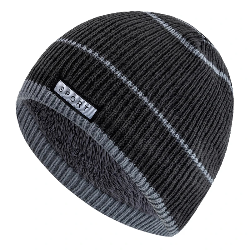 Knitted Unisex Winter Hat with Soft Lining, Striped Pattern, Warm and Comfortable for Women and Men, Outdoor | Sansoti