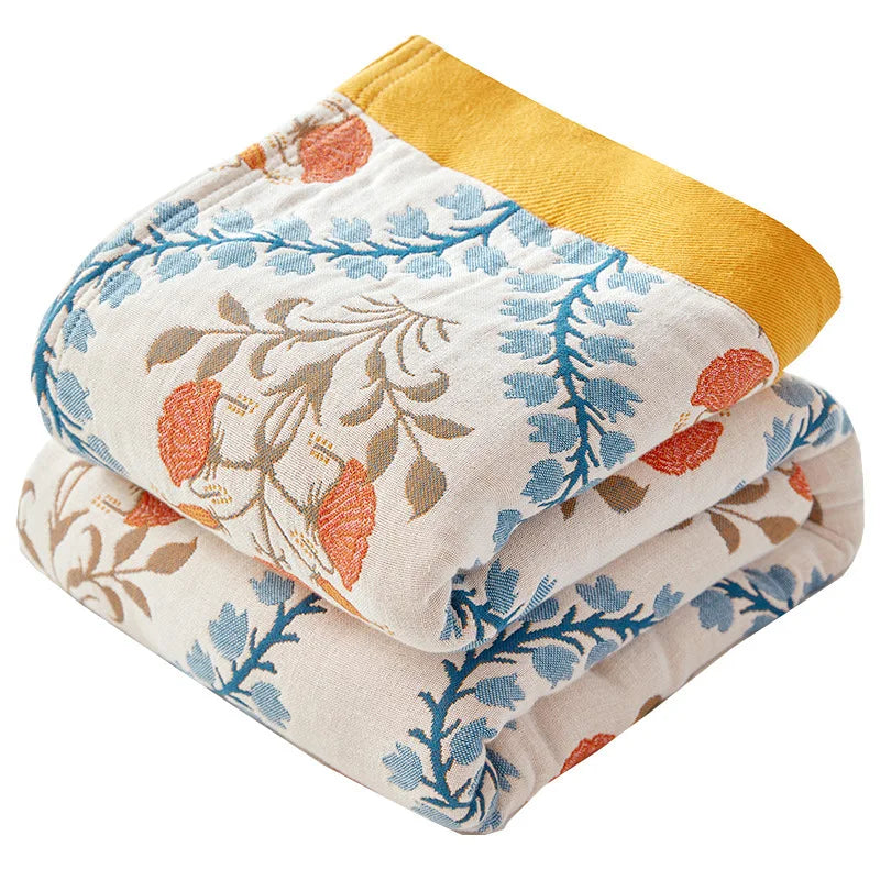 Baumwoll-Sommerdecke, garngefärbt, mit Blumenmuster, für Doppelbett, Landhausstil, leicht und atmungsaktiv | Sansoti