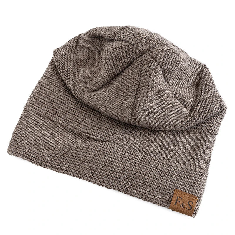 Knitted Slouchy Beanie Winter Hat Lined with Fleece Unisex Casual Streetwear Adults Head Circumference 56-60cm | Sansoti