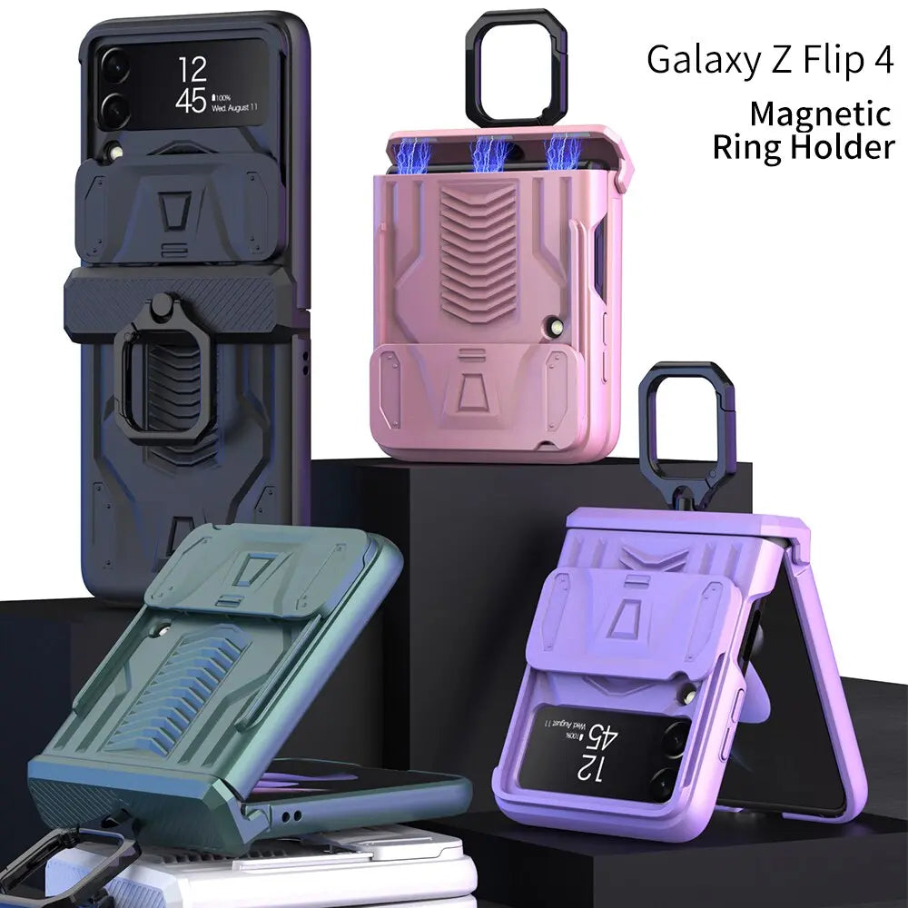 Magnetic Foldable Phone Case with Ring Holder for Z Flip 3 & 4 Flip Camera Shockproof Protective Case | Sansoti