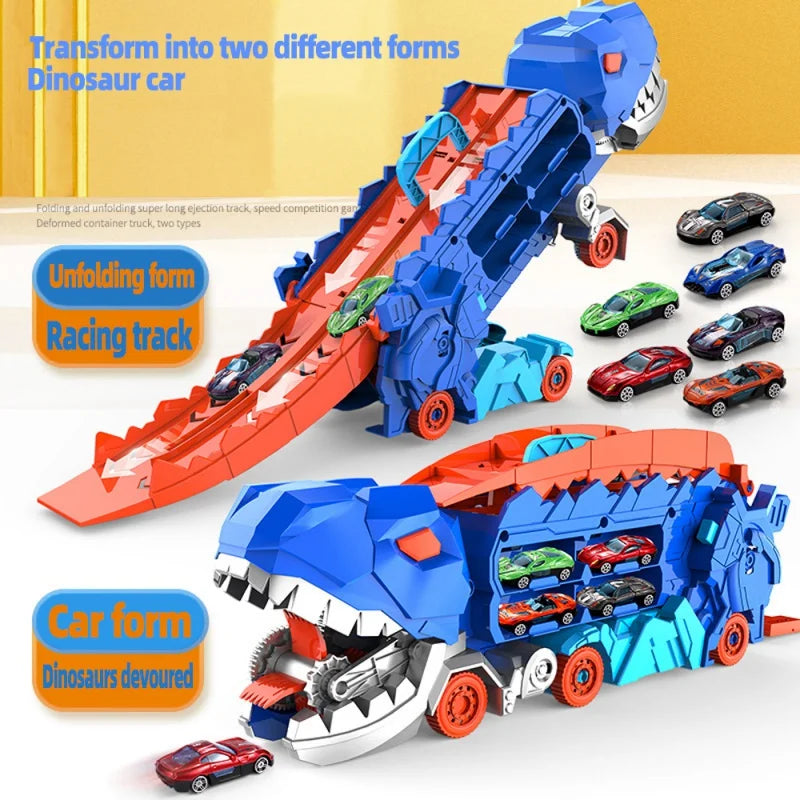 Dinosaurus Transformerend Speelset met Racebaan en Auto's – Inclusief 4, 8 of 12 Raceauto's | Sansoti