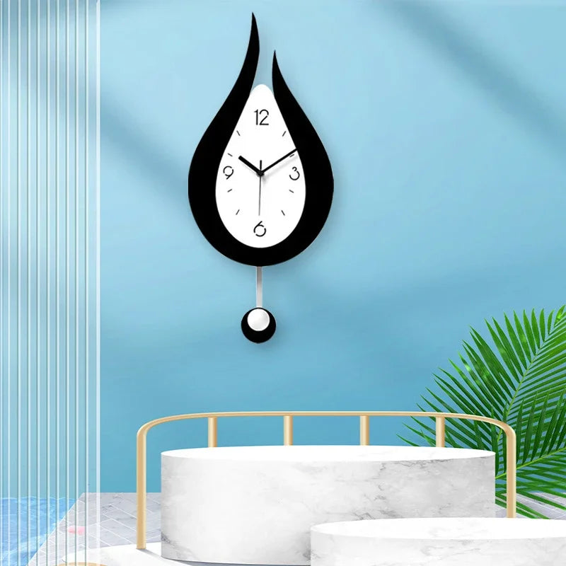 Acryl Slinger Wandklok met Stil Uurwerk – Moderne Waterdruppelvorm in Metaal voor Woonkamer en Slaapkamer | Sansoti