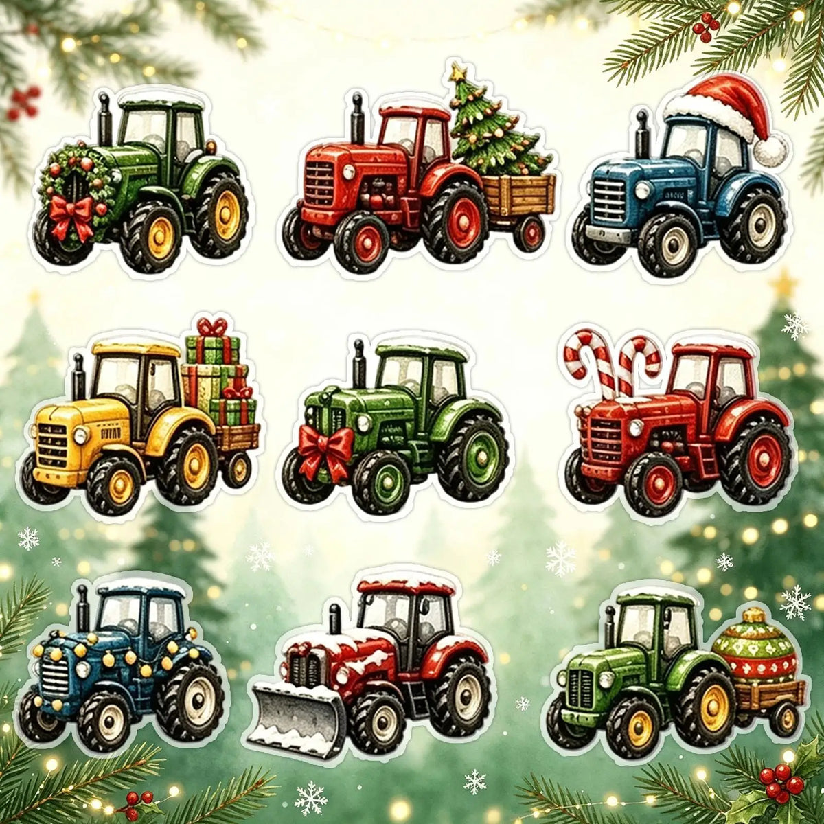Tractor Advent Calendar Acrylic 24-Day Christmas Decoration Hanging Ornament Farmhouse Theme Children's Room Festive | Sansoti