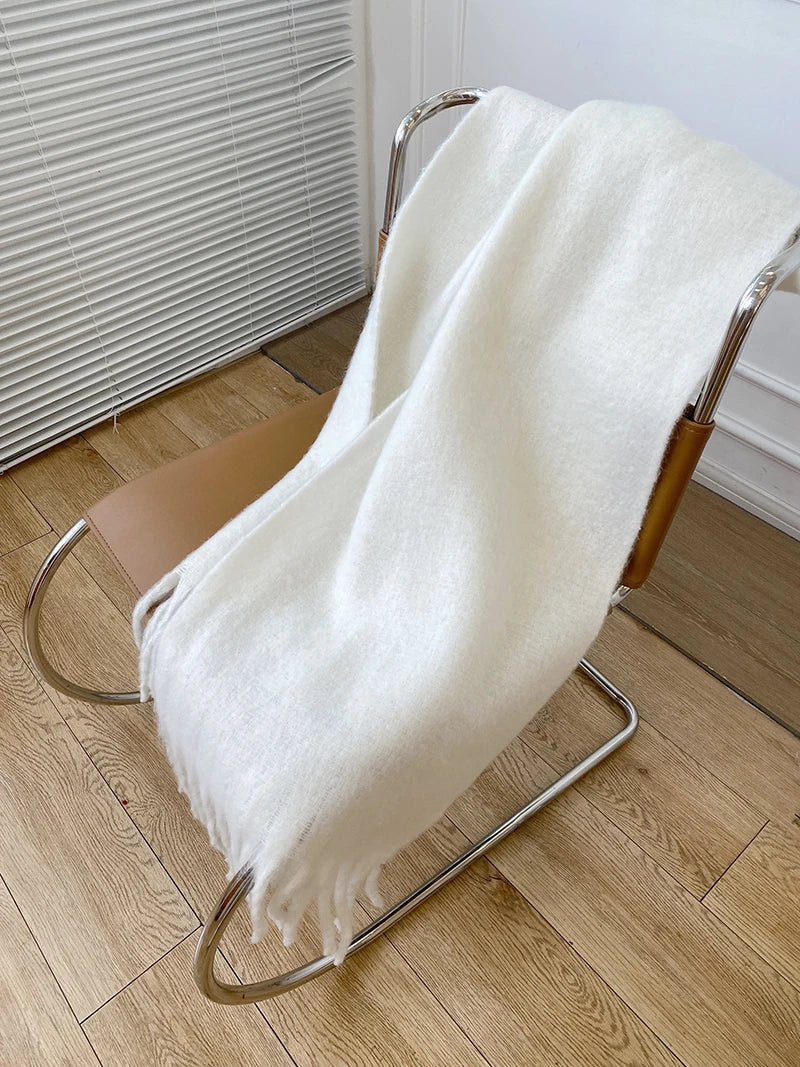 Pashmina-Winterschal mit Fransen 190x50cm Einfarbiges Kaschmir-Woll-Umhängetuch Warmer Strickschal Damen Herren