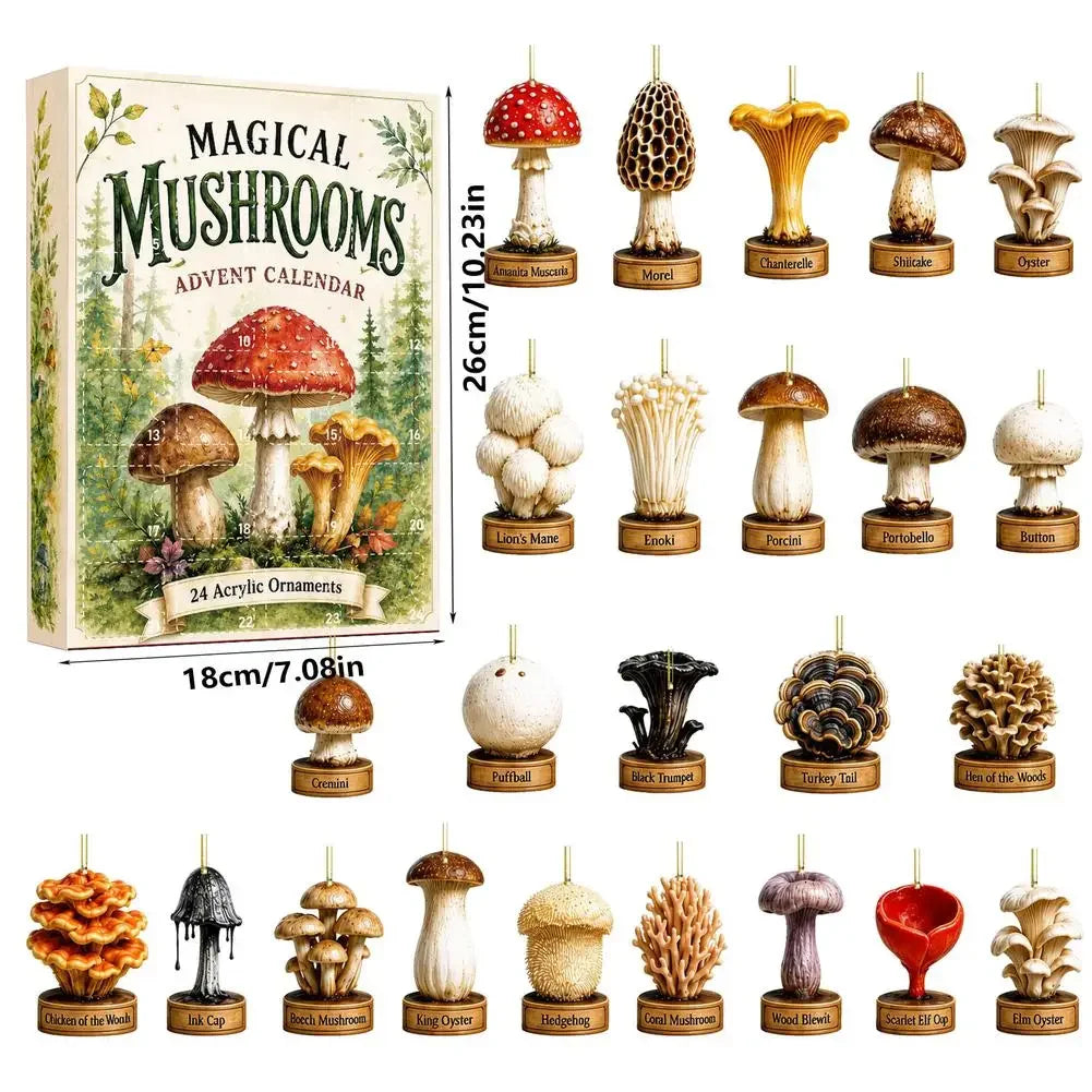 Mushroom Advent Calendar 24 Days Acrylic Ornaments Christmas Decoration Countdown Box Festive Gift Child-Friendly | Sansoti