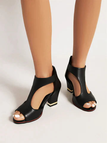 Dames Sandalen met Hak Kunstleer Zwart Roze Wit Rood Beige Brede Maten | Sansoti