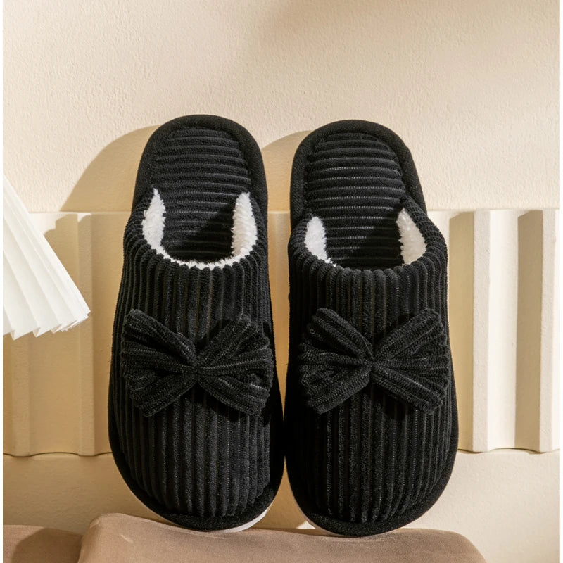 Dames Pantoffels met Strik - Zachte Huisslippers voor Koude Dagen - Comfortabele Warme Binnenslippers | Sansoti