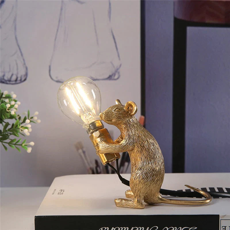 Decorative Mouse Lamp Resin LED Lighting Sitting or Lying White Gold Black Table and Nightstand Lamp for Living Room Bedroom Kids Room | Sansoti