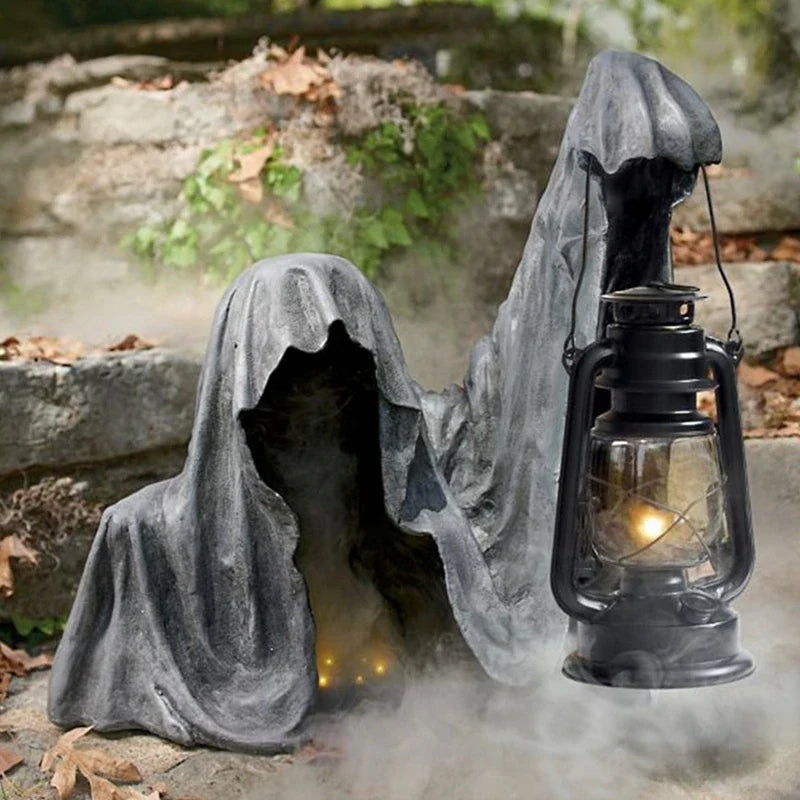 Geflügelte Reaper-Figur mit Laterne aus Kunstharz, wetterfeste Gartendekoration und dekoratives Spukobjekt | Sansoti