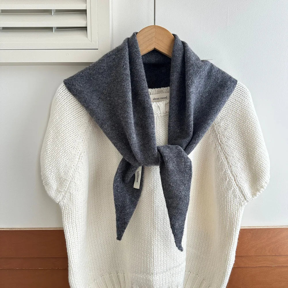 Knitted Wool Triangle Shawl 60x130 cm Winter Scarf for Women Solid Warm Headscarf Autumn Winter Accessory | Sansoti