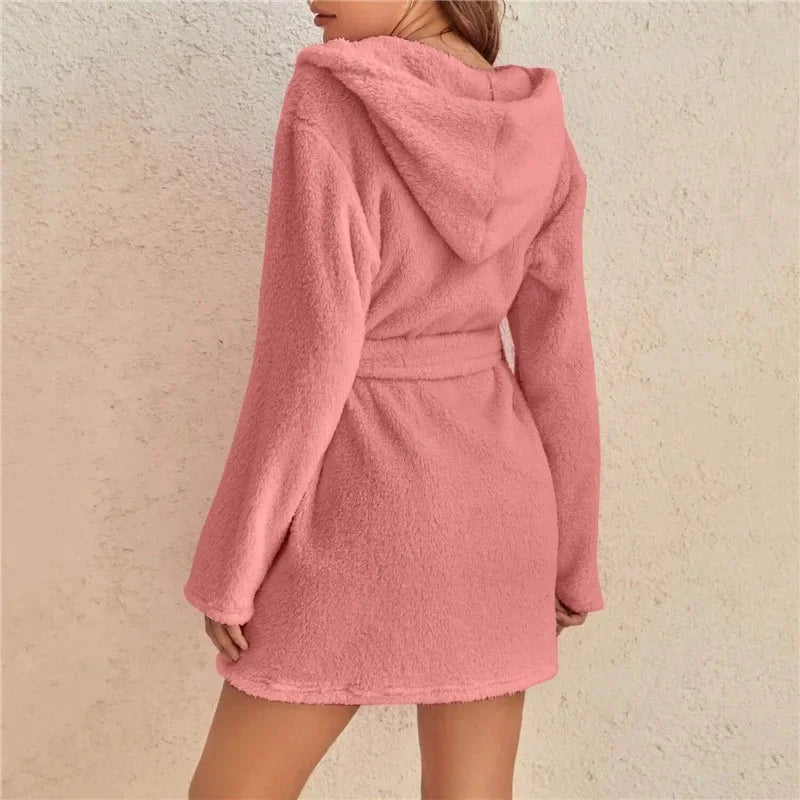 Katoenen Badjas met Capuchon Dames Absorberend Ochtendjas Lange Mouwen Relaxwear Zachte Thuiskleding Wellness | Sansoti