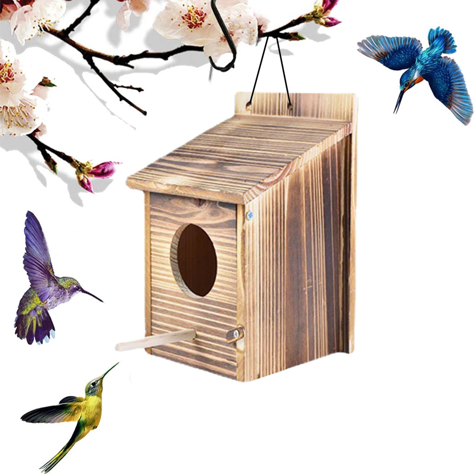 Vogelhaus Holz Hängend Außen Wetterfest 22x15cm Garten Vogelnest Nistkasten Meisen Dekorativ Natürlich | Restfield