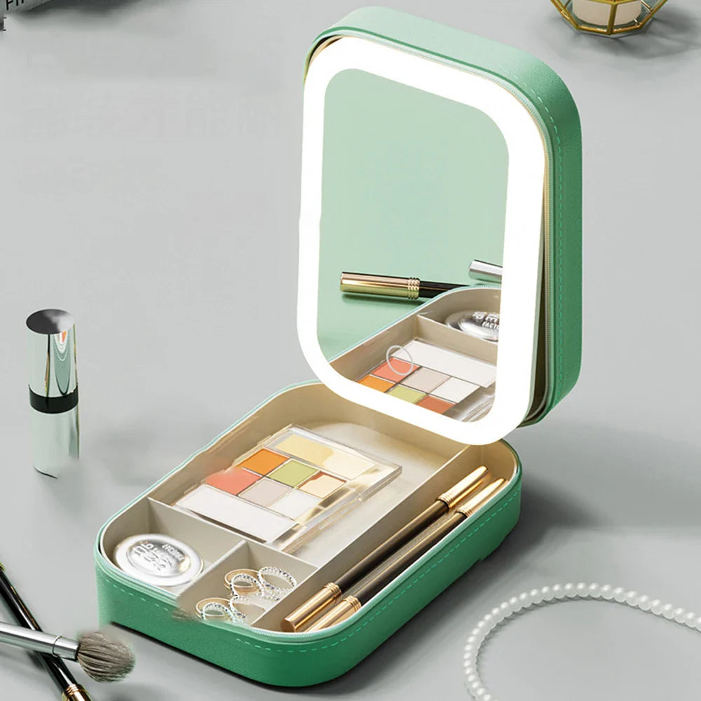 LED Make-up Organizer Box met Spiegel en 3 Lichtinstellingen – Reiskoffer voor Cosmetica | Sansoti