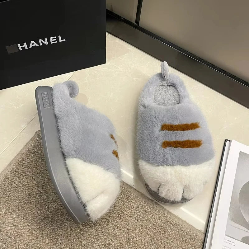 Pluche Instapslippers Kattendesign Antislip Warme Pantoffels Dames Huisschoenen Slides Comfortabel Binnenshuis | Sansoti