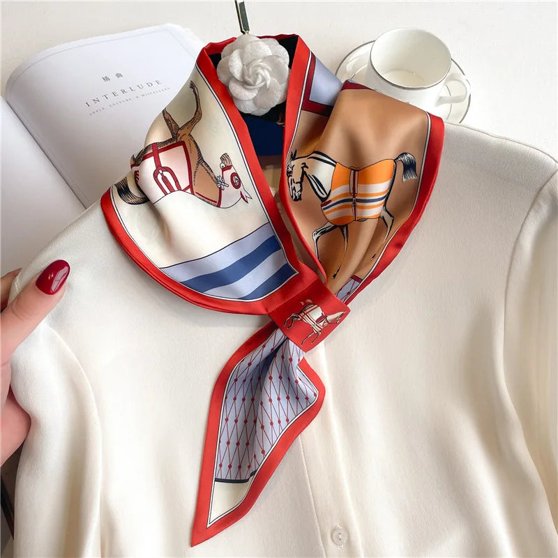 Satin Scarf with Animal Print 76x13cm Versatile Neck Ribbon Accessory for Everyday and Festive Use | Sansoti
