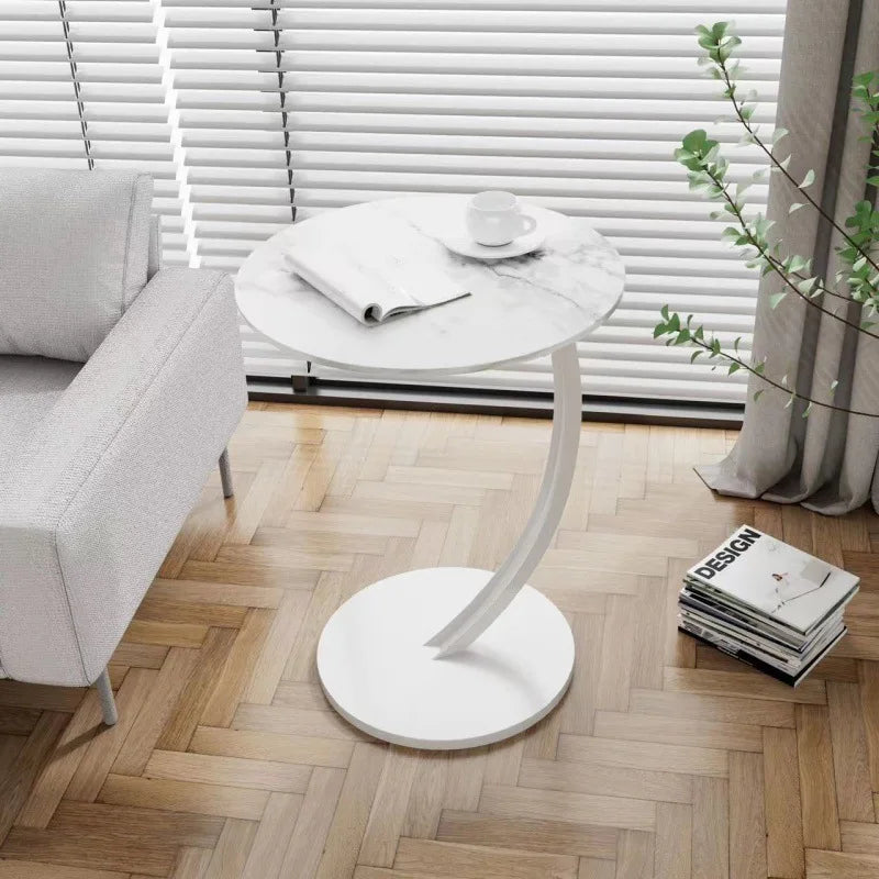 Runder Beistelltisch aus Holz und Stahl, kompakter Nachttisch im modernen Design für Wohnzimmer, Schlafzimmer oder als stilvoller Ecktisch | Sansoti