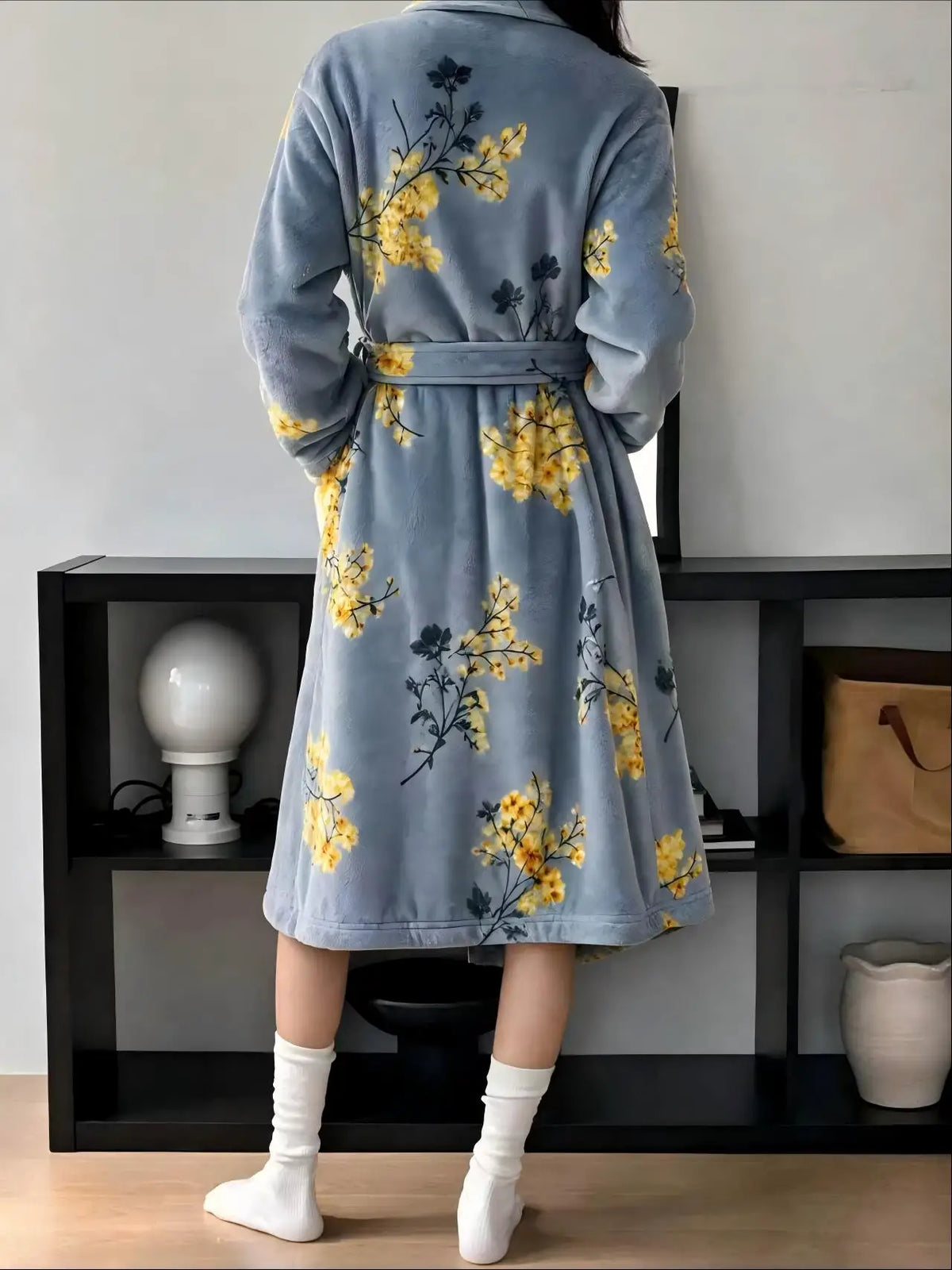 Flanellen Badjas Dames Lang Model met Ceintuur Zachte Loungewear Warmte Comfort Herfst Winter Thuis Relaxen | Sansoti