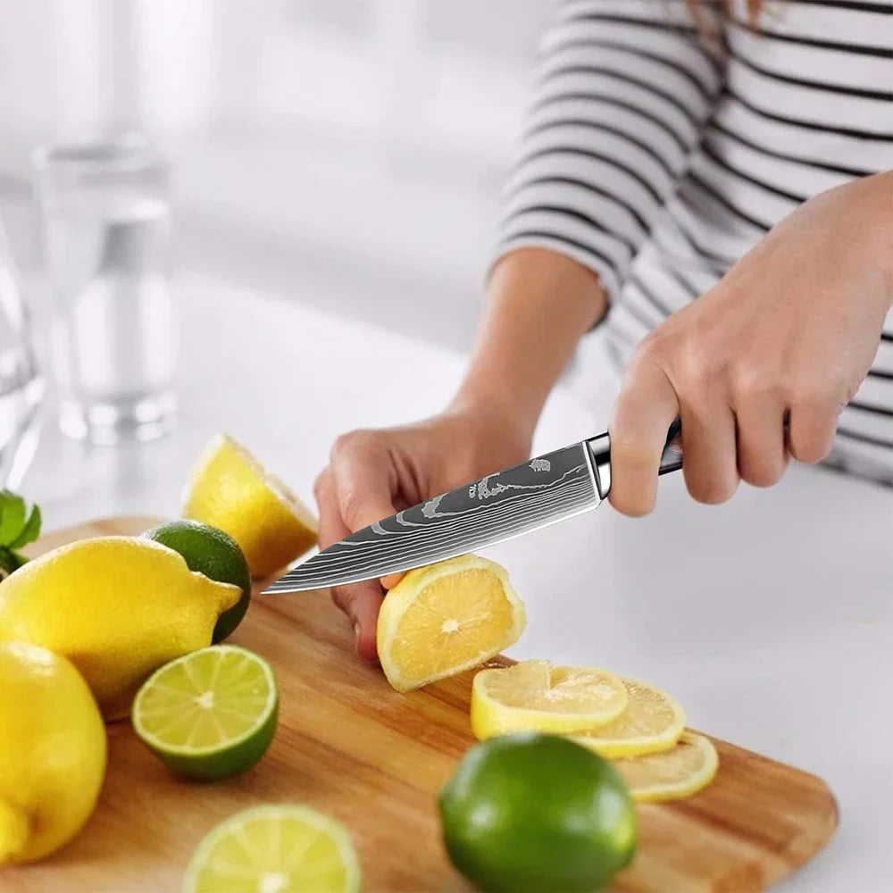 Professionelles Messerset aus Edelstahl, Kochmesser, Santokumesser, Gemüsemesser mit Holzgriff, Küchenutensilien, 1-9-teiliges Küchenmesserset | Sansoti