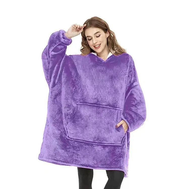 Wendbare Kapuzendecke aus Fleece, tragbar, mit Tasche, Oversized-Hausanzug, Loungewear, bequeme Hauskleidung | Sansoti