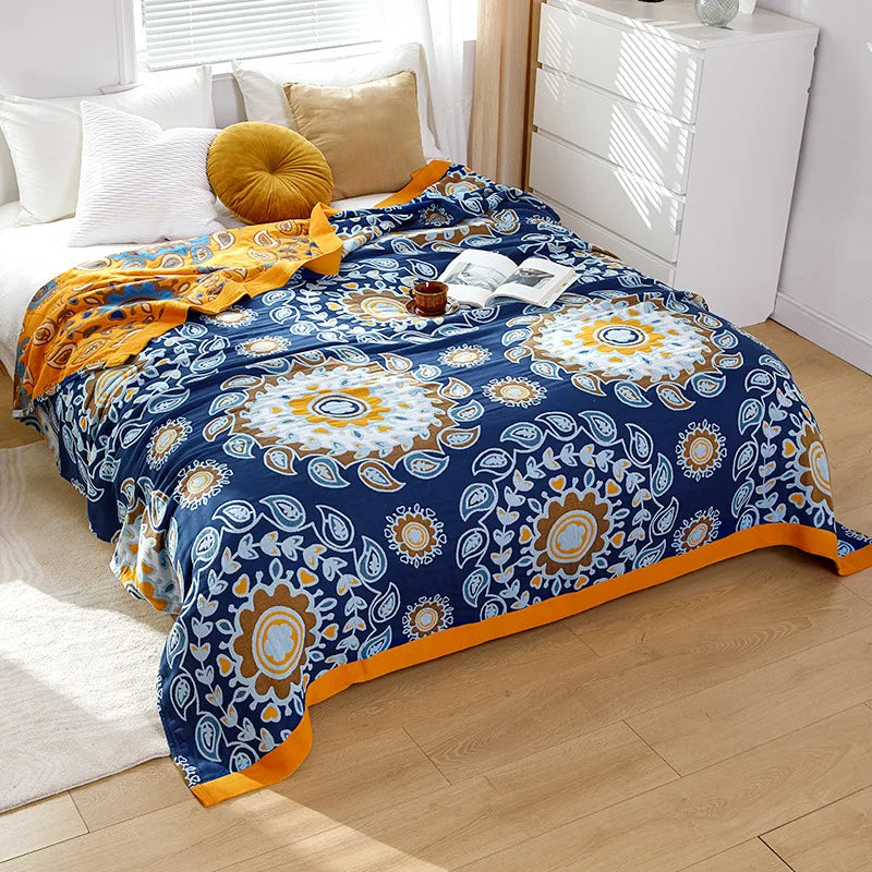 Baumwoll-Sommerdecke, garngefärbt, mit Blumenmuster, für Doppelbett, Landhausstil, leicht und atmungsaktiv | Sansoti