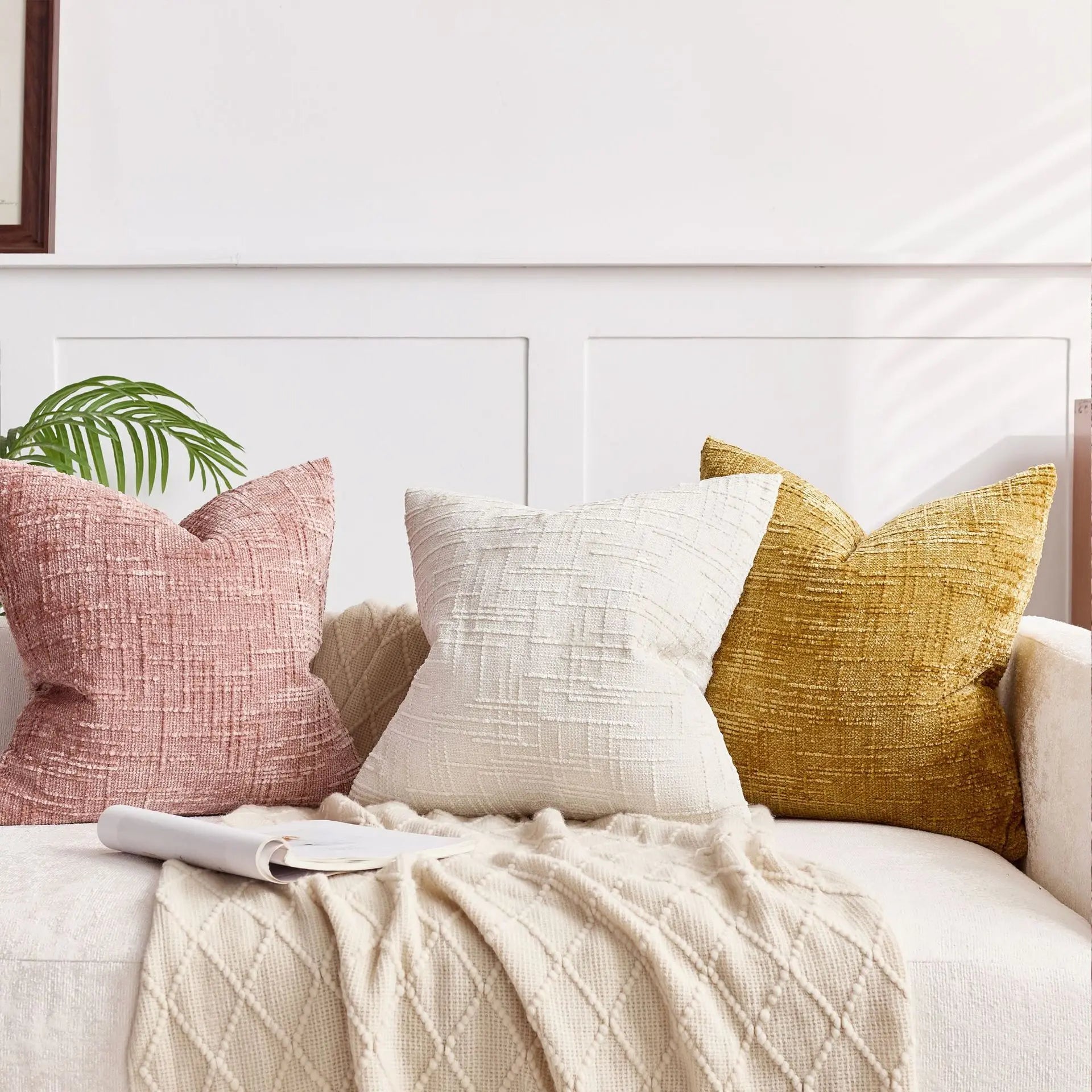 Housse de coussin chenille structure bambou uni 40 45 50cm pour canapé et chambre | Restfield