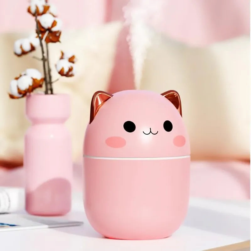 Katten Luchtbevochtiger met LED Nachtlampje – 250ml Bevochtiging voor Slaapkamer Bureau Kinderkamer | Sansoti