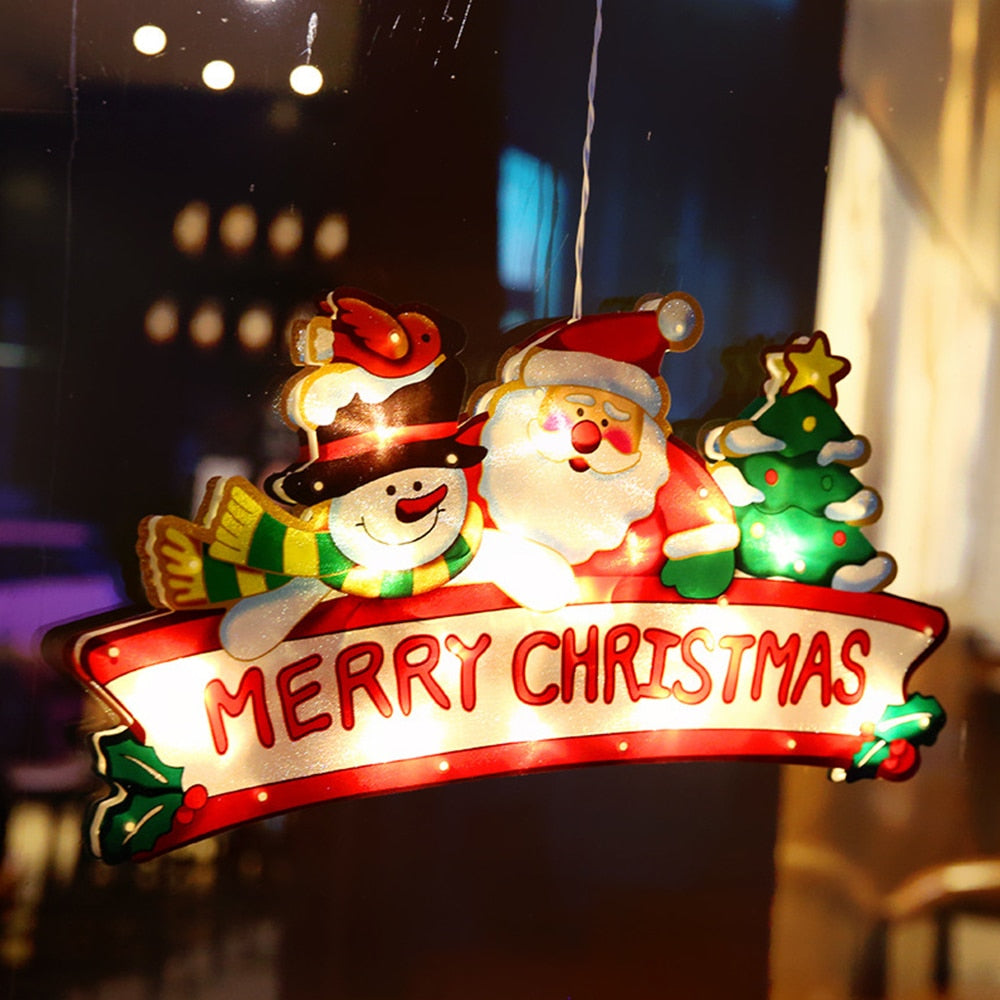 LED Raamverlichting Kerstmotieven Batterij Silhouet Sfeerlicht Figuren met Zuignap Decoratief Venster | Sansoti
