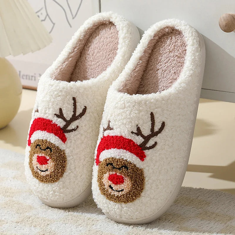 Festive house slippers with a Christmas design, winter warmth, non-slip indoor shoes, comfortable for women and men | Sansoti
