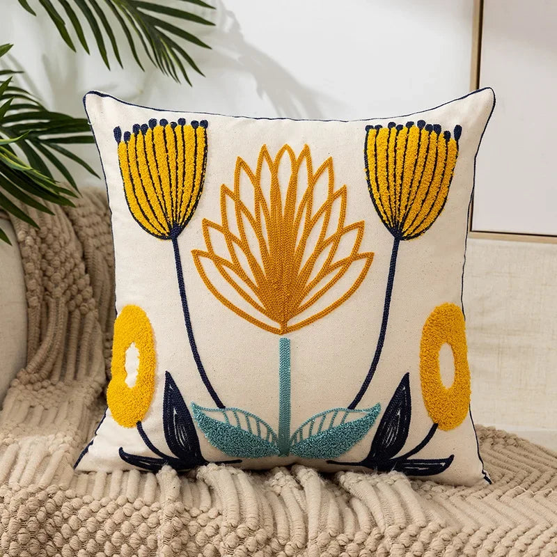 Kussenhoes 45x45cm Katoen Canvas Geborduurd Bloemen Wit Sierkussenhoes Bank Slaapkamer Landelijke Stijl Decoratief | Sansoti