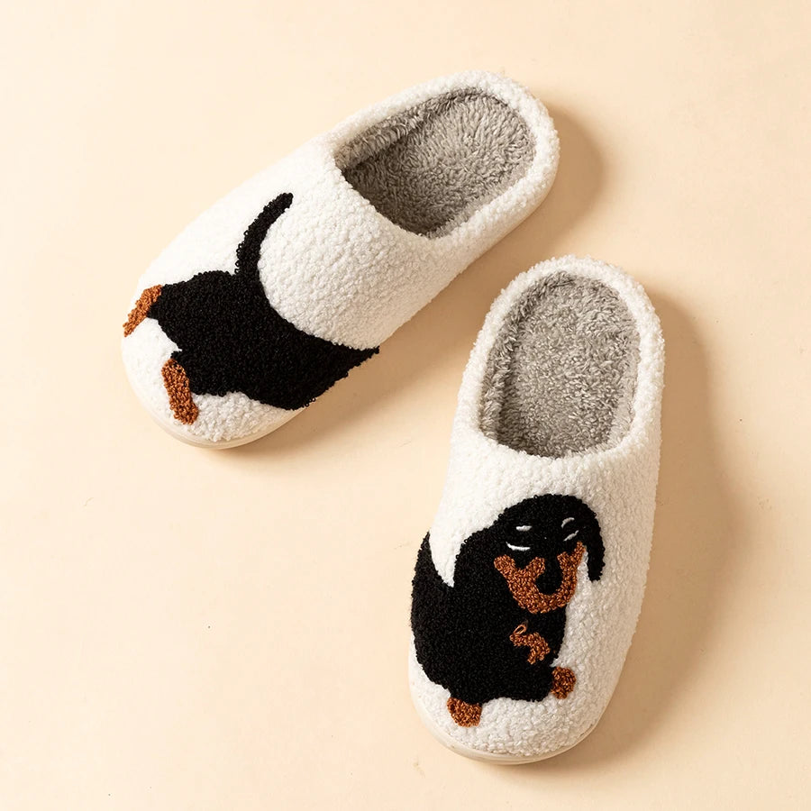 Dachshund Slippers for Women White – Soft Plush House Slippers Winter Indoor Non-Slip Warm Lining Comfortable | Sansoti