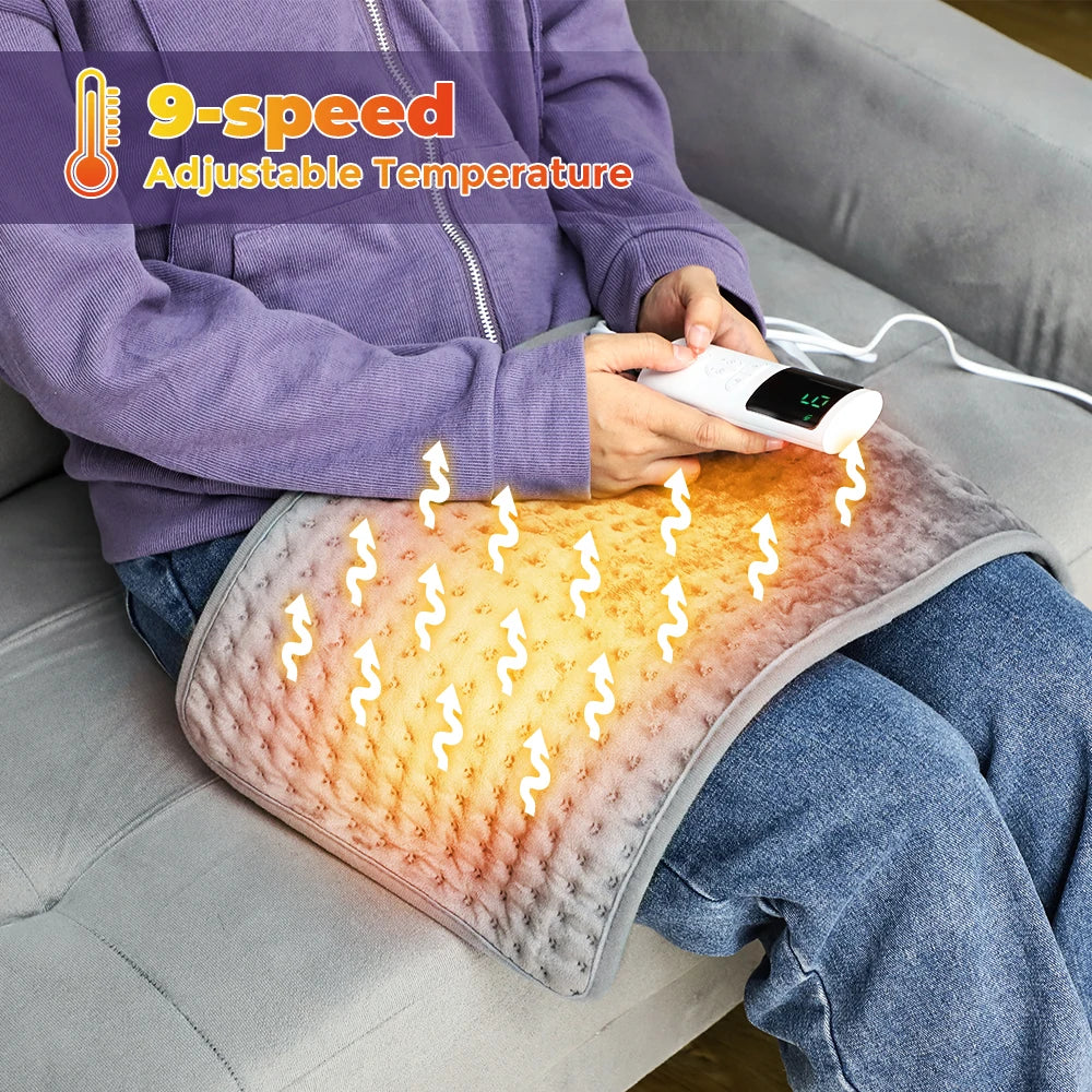 Electric Heating Pad 60x30 cm Gray Microplush Adjustable Heat 10 Settings Soft Portable | Sansoti