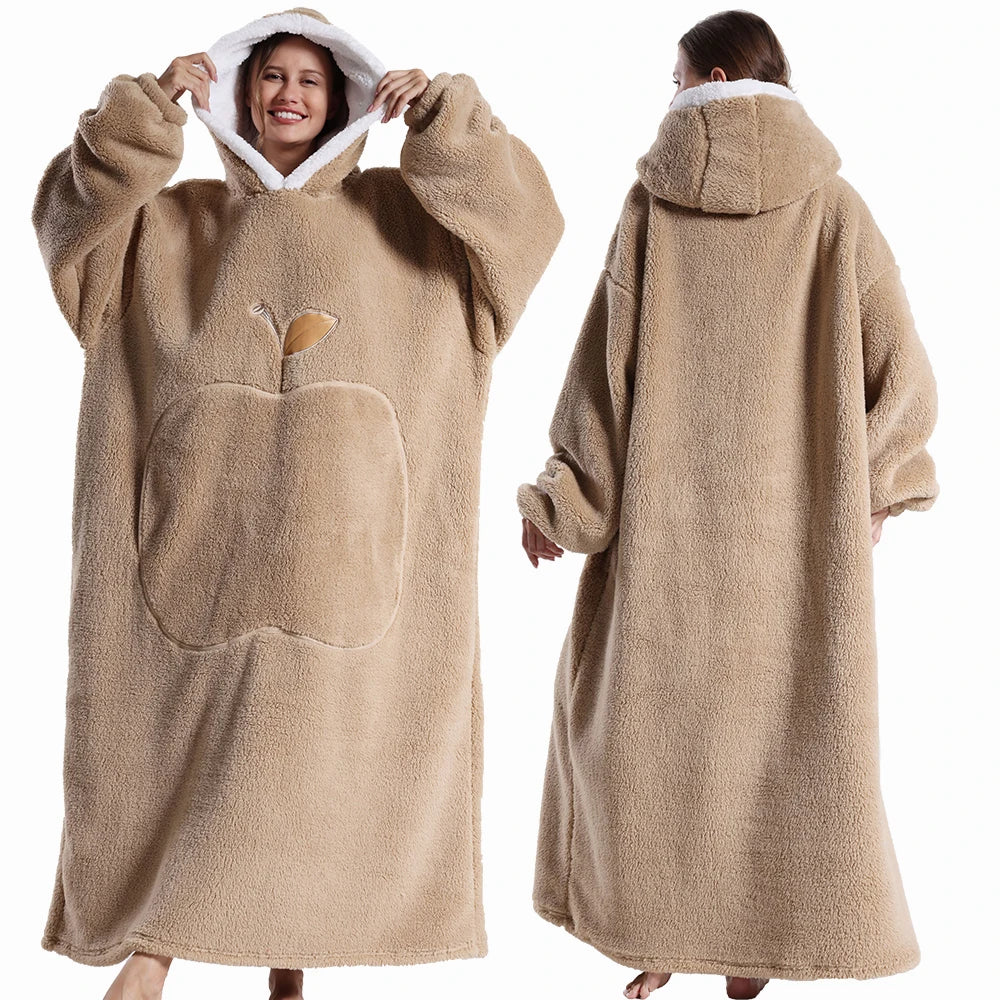 Draagbare Deken met Capuchon en Mouwen 140cm Pluche Fleece Oversized Universele Maat Huisdeken Loungewear | Sansoti