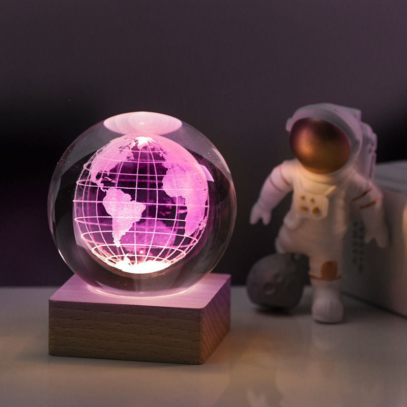 Kristallen Lamp 3D K9 Kristal 6cm LED Houten Basis Nachtlamp Sfeerverlichting Decoratie Cadeau Bureau Woonkamer | Sansoti