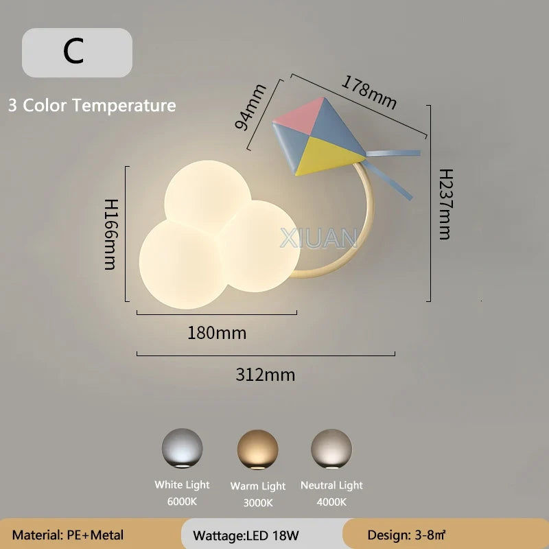 LED Wandlamp Kinderkamer met Vliegtuig Wolk Regenboog Ster Motief Drie Lichttemperaturen Dimbaar Sfeerlicht | Sansoti